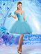 Affordable Aqua Blue Sleeveless Tulle Lace Up Homecoming Dress for Prom and Party and Sweet 16