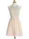 Pretty Knee Length Lace Up Bridesmaid Dresses Champagne for Prom and Party and Wedding Party with Appliques