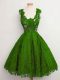 Green A-line Straps Sleeveless Lace Knee Length Lace Up Lace Wedding Guest Dresses
