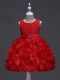 Red Sleeveless Knee Length Ruffles and Belt Lace Up Girls Pageant Dresses
