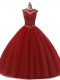 Luxury Floor Length Wine Red 15th Birthday Dress Scoop Sleeveless Lace Up