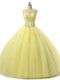 Sexy Yellow Lace Up Quinceanera Gown Beading and Lace Sleeveless Floor Length