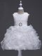 White Organza Lace Up Scoop Sleeveless Knee Length Little Girl Pageant Gowns Ruffles and Belt