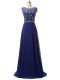 Fantastic Floor Length Royal Blue Prom Dress Chiffon Sleeveless Beading