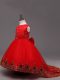 Fashionable Red Ball Gowns Scoop Sleeveless Tulle High Low Zipper Lace and Bowknot Toddler Flower Girl Dress