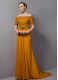 Short Sleeves Chiffon Sweep Train Zipper Mother Of The Bride Dress in Gold with Lace