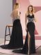 Black Prom Gown Prom and Party with Beading Halter Top Sleeveless Sweep Train Backless