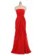 Sweet Red Chiffon Zipper Dama Dress Sleeveless Floor Length Ruching