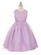 Lavender Ball Gowns Beading Pageant Gowns For Girls Lace Up Tulle Sleeveless Knee Length