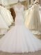 Shining Tulle V-neck Sleeveless Chapel Train Clasp Handle Beading and Appliques Wedding Gown in White
