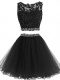 Suitable Black Scoop Neckline Beading and Lace and Appliques Prom Dress Sleeveless Zipper