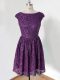Pretty Sleeveless Lace Knee Length Lace Up Bridesmaid Dresses in Dark Purple with Lace