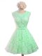 Beauteous Knee Length Apple Green Quinceanera Court Dresses Scoop Sleeveless Lace Up
