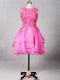 Rose Pink A-line Organza Scoop Sleeveless Lace and Appliques and Ruffled Layers Knee Length Zipper Womens Party Dresses
