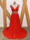 Red Sleeveless Brush Train Beading Celebrity Style Dress