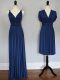 Custom Fit Navy Blue Sleeveless Floor Length Ruching Lace Up Bridesmaids Dress