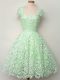 Custom Designed A-line Wedding Guest Dresses Apple Green Straps Lace Cap Sleeves Knee Length Lace Up