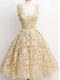 Champagne A-line Straps Sleeveless Lace Knee Length Zipper Lace Quinceanera Dama Dress