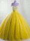 Dramatic Yellow Sleeveless Beading Floor Length 15 Quinceanera Dress