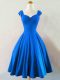 Colorful Blue A-line Straps Sleeveless Taffeta Knee Length Lace Up Ruching Dama Dress for Quinceanera