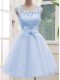 Sleeveless Lace Up Knee Length Lace Wedding Guest Dresses