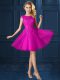 Lovely Fuchsia Bateau Neckline Lace and Belt Bridesmaid Dresses Cap Sleeves Lace Up