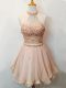 Traditional Champagne Sleeveless Knee Length Beading Lace Up Wedding Party Dress