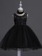 Black Ball Gowns Organza Scoop Sleeveless Beading and Lace Knee Length Zipper Pageant Gowns For Girls