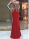 Red Scoop Neckline Beading and Appliques Sleeveless Zipper