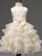 Adorable Knee Length Zipper Little Girl Pageant Dress Champagne for Wedding Party with Lace and Ruffled Layers and Bowknot