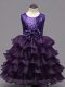 Comfortable Dark Purple Ball Gowns Ruffled Layers and Sequins Flower Girl Dresses for Less Zipper Organza Sleeveless Tea Length