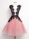 Pink Straps Neckline Lace Quinceanera Court Dresses Sleeveless Lace Up
