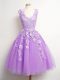 Elegant Sleeveless Tulle Knee Length Lace Up Bridesmaids Dress in Lavender with Lace