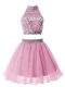 Lilac Organza Zipper High-neck Sleeveless Knee Length Bridesmaid Dresses Beading