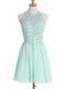 Suitable Apple Green Sleeveless Knee Length Appliques Lace Up Quinceanera Court of Honor Dress