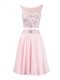 Sleeveless Organza Knee Length Zipper Prom Evening Gown in Baby Pink with Beading