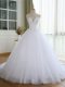 Fashionable White Tulle Lace Up Wedding Gowns Sleeveless Court Train Lace and Appliques