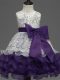 Exquisite Organza Scoop Sleeveless Zipper Lace and Ruffled Layers and Bowknot Flower Girl Dresses for Less in White And Purple