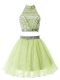 Fantastic High-neck Sleeveless Zipper Court Dresses for Sweet 16 Yellow Green Organza