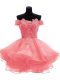 Watermelon Red A-line Organza Off The Shoulder Sleeveless Beading and Lace and Appliques Mini Length Zipper Prom Dresses