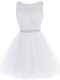 Hot Sale White A-line Tulle Scoop Sleeveless Beading and Lace and Appliques Mini Length Zipper Dress for Prom