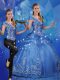 Fantastic Organza Off The Shoulder Cap Sleeves Lace Up Beading and Embroidery Quinceanera Gowns in Blue