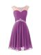 Purple Scoop Zipper Beading Dress for Prom Cap Sleeves