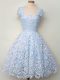 Fashionable Knee Length Light Blue Quinceanera Court of Honor Dress Lace Cap Sleeves Lace