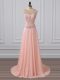 Luxurious Peach Chiffon Side Zipper Scoop Sleeveless Dress for Prom Brush Train Beading