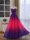 Sleeveless Chiffon and Printed Floor Length Lace Up Juniors Evening Dress in Multi-color with Beading and Ruching