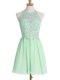 Attractive Apple Green Empire Appliques Bridesmaids Dress Lace Up Chiffon Sleeveless Knee Length