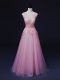Tulle Straps Sleeveless Lace Up Appliques Prom Dresses in Baby Pink
