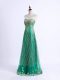 Unique Floor Length Green Evening Party Dresses Tulle Sleeveless Beading and Appliques