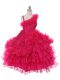 Popular Floor Length Hot Pink Girls Pageant Dresses Organza Sleeveless Lace and Ruffles and Ruffled Layers
